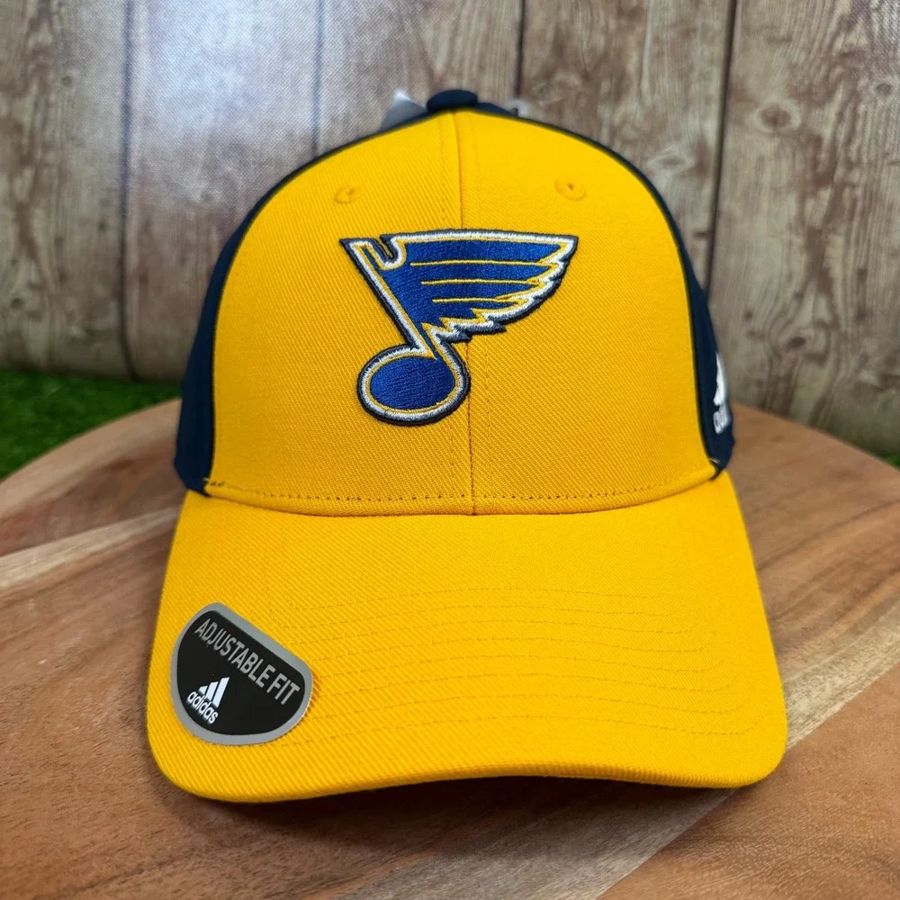Adidas St. Louis Blues Hat Mens One Size Yellow Navy Blue Structured Adjustable